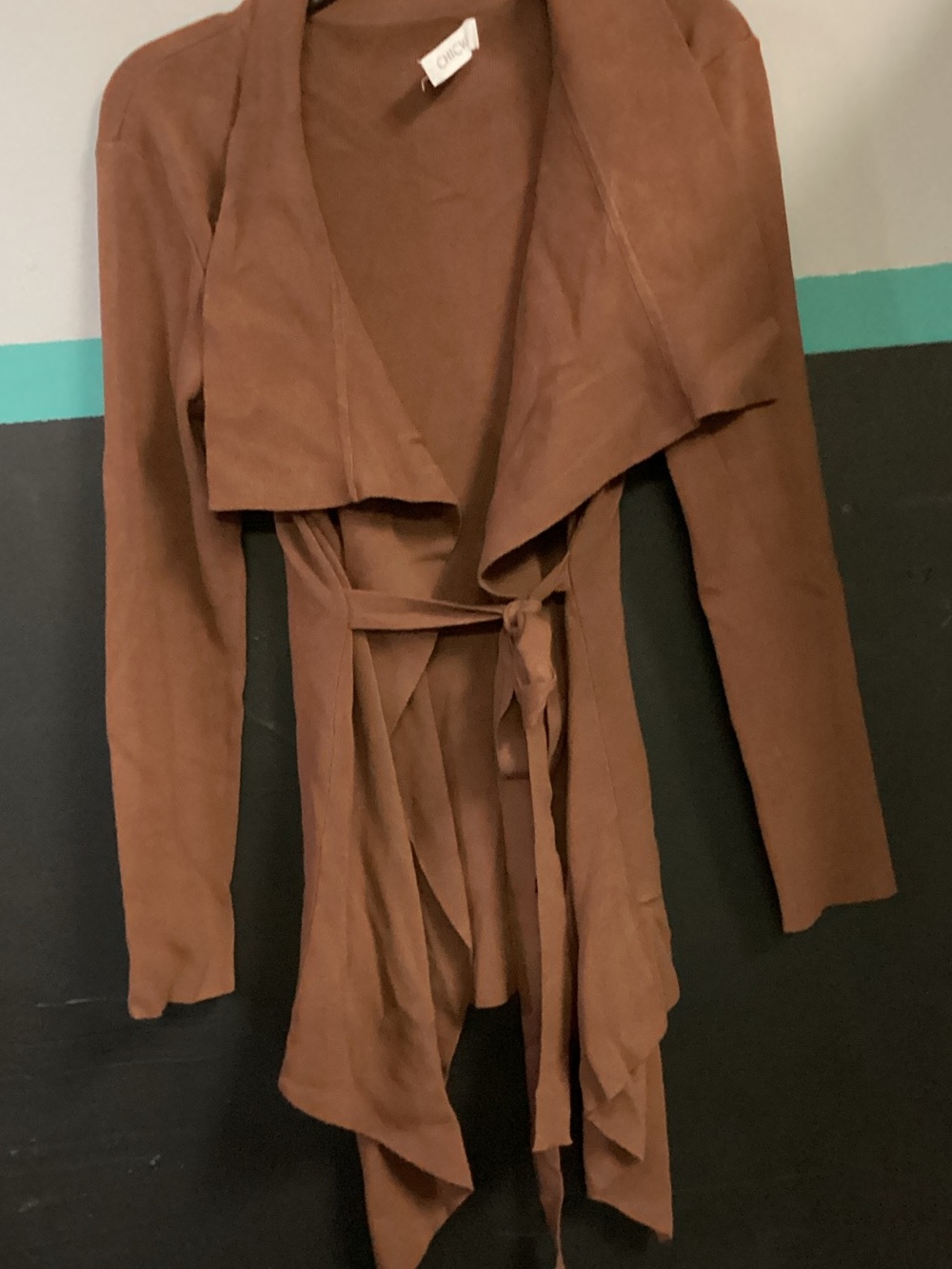 Chicwish Brown Open-Front Drape Cardigan with Tie